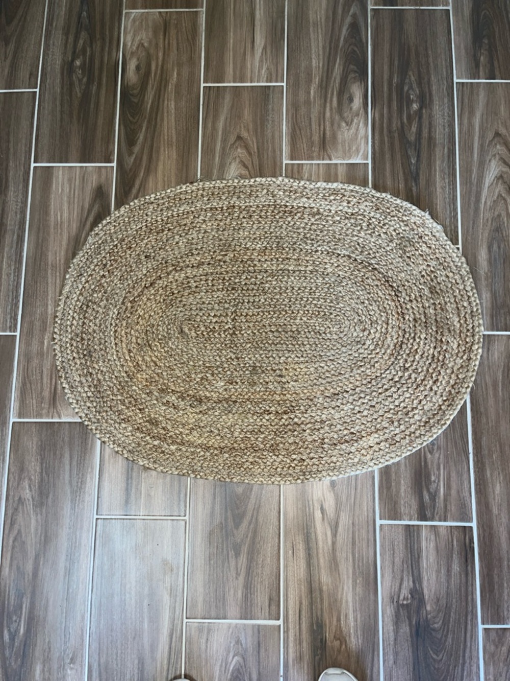 Hand Crafted Natural Jute Oval Door Mat - Tan and Brown